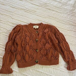 ba&sh Burnt Sienna Open-Knit Button Front Cardigan